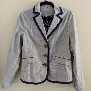 Boden Portofino Blue/White Pinstripe Blazer Size 8